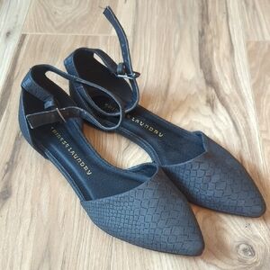 Chinese Laundry Black Snakeskin Flats with Ankle Strap